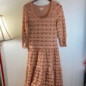 Sundance Textured Tan maxi Dress vtg 60’s y2k festival romantic feminine